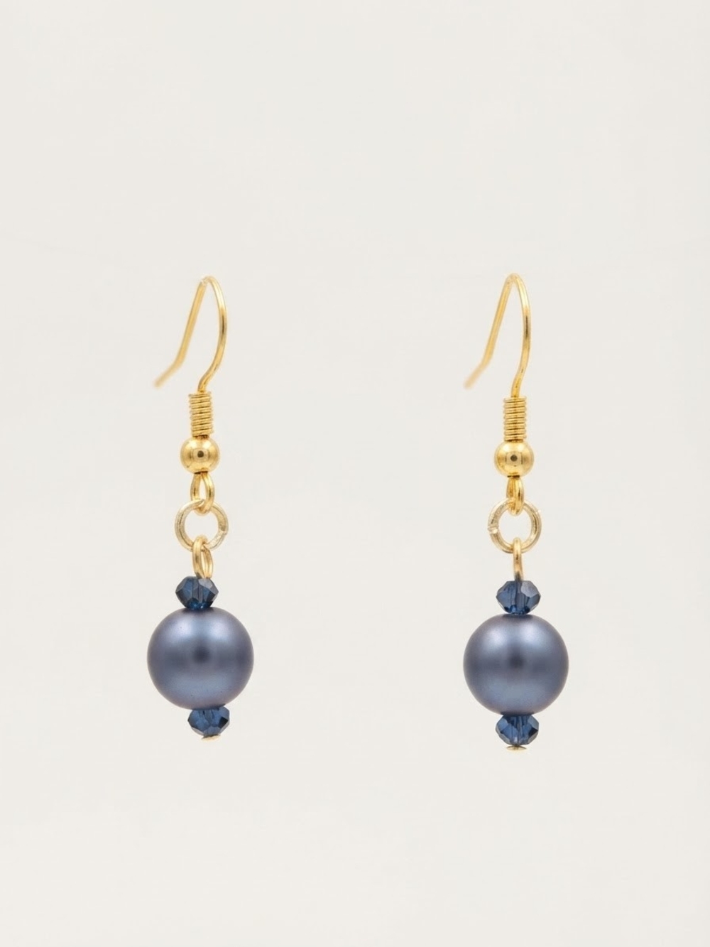 Handcrafted Blue/Grey Pearl & Crystal Dangle Earrings  Gold-Tone NWT